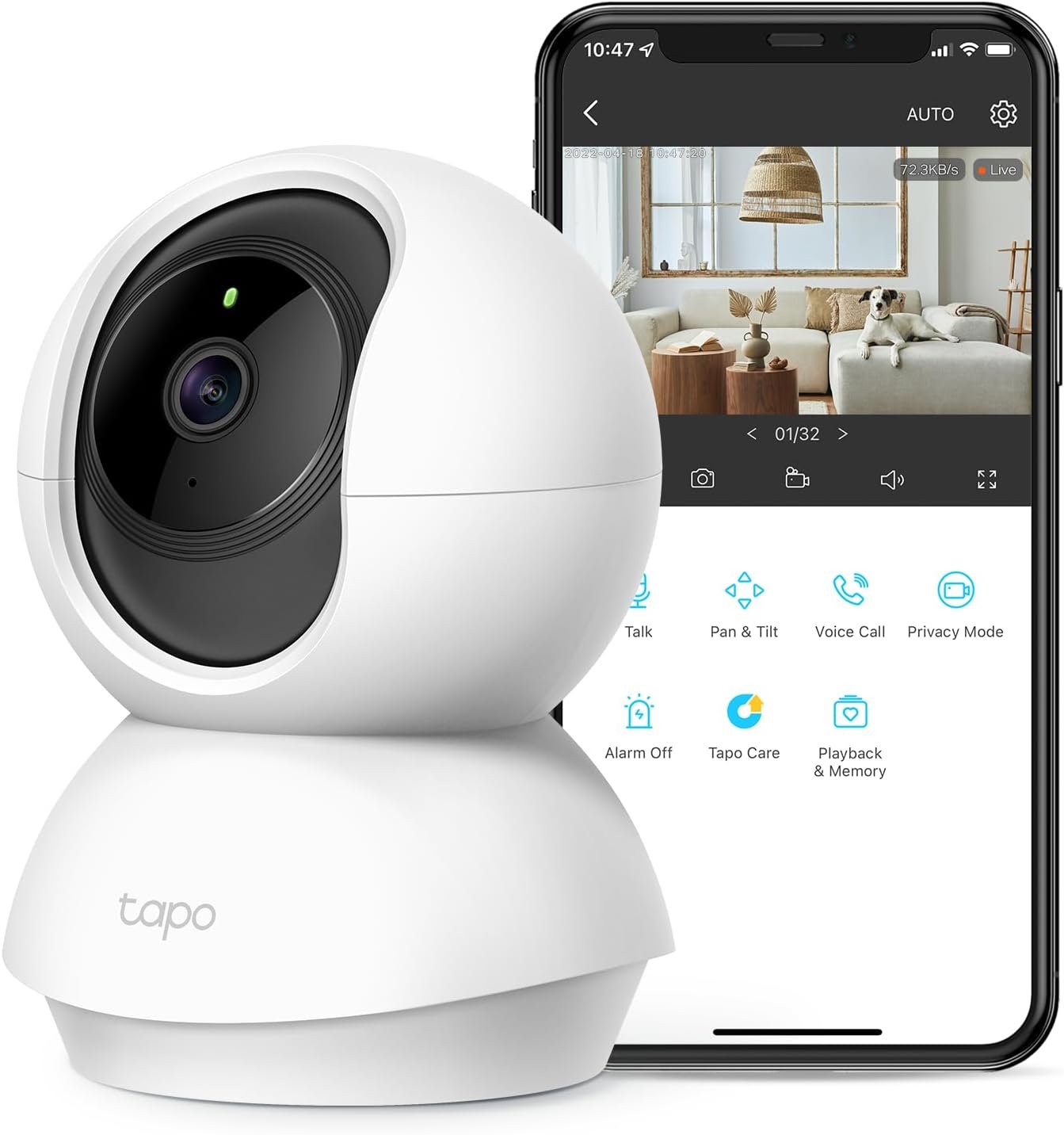 Tapo TP-Link 2K Pan/Tilt Security Camera for Baby Monitor, Dog Camera w/Motion Detection and Tracking, 2-Way Audio, Night Vision, Cloud &SD Card Storage, Works w/Alexa & Google Assistant C210