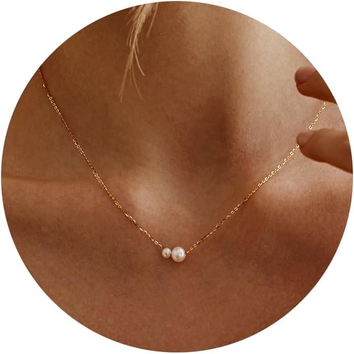Gold Pearl Necklaces for Women Trendy 14k Gold Plated Dainty Necklace Simple Pearl Drop Single Charm Pendant Necklace Women’s Jewelry Best Friend Birthday Gifts Gold Jewelry for Women