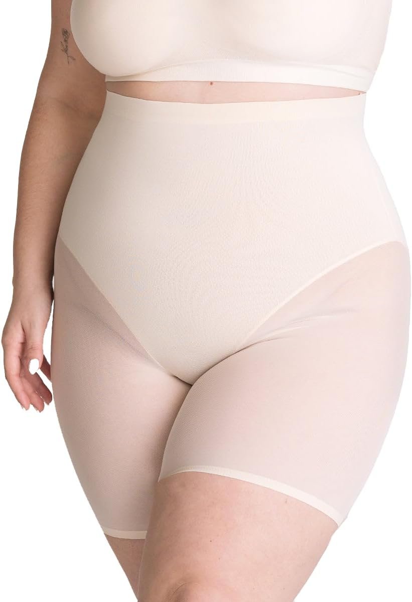 SHAPERMINT Compression Shorts – High Waisted Women Mesh Body Shaper Shorts – Under Dress Shapewear Shorts, No Chub Rub