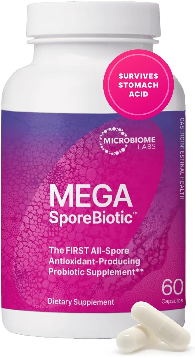 Microbiome Labs MegaSporeBiotic Probiotics for Women & Men – Spore-Based Probiotic for Gut Health & Digestive Support – Shelf-Stable, Travel-Friendly, Mens & Womens Probiotics (60 Capsules)
