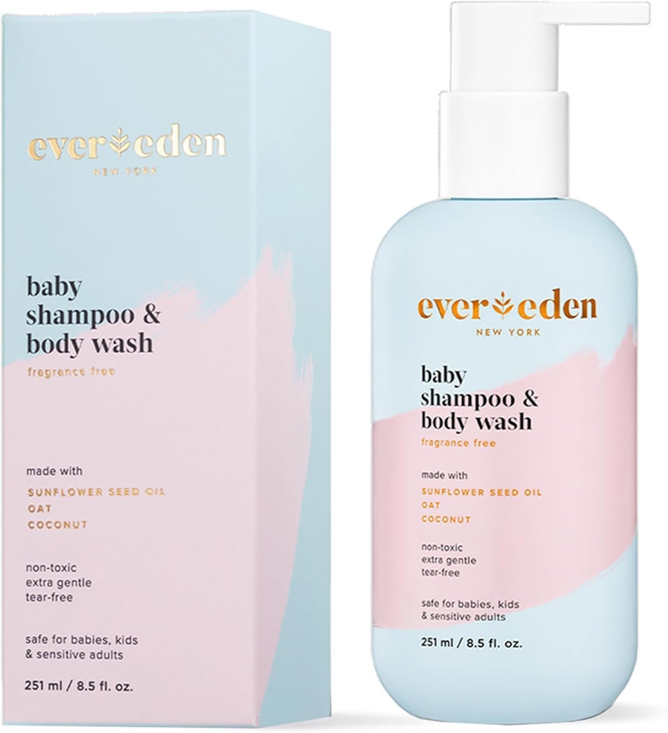 Evereden Baby Shampoo & Body Wash 2-in-1, 8.5 fl oz | Gentle, Non-Toxic, Fragrance-Free, Hydrating Formula for Sensitive Skin
