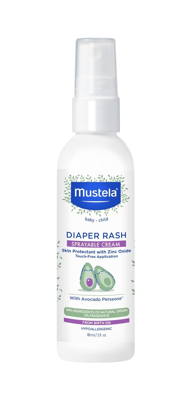 Mustela Baby Diaper Rash Cream Spray – Touch-Free protectant with Zinc Oxide & Natural Avocado – Treats, Soothes and Prevents Diaper Rash- Fragrance-Free – 3 fl. oz