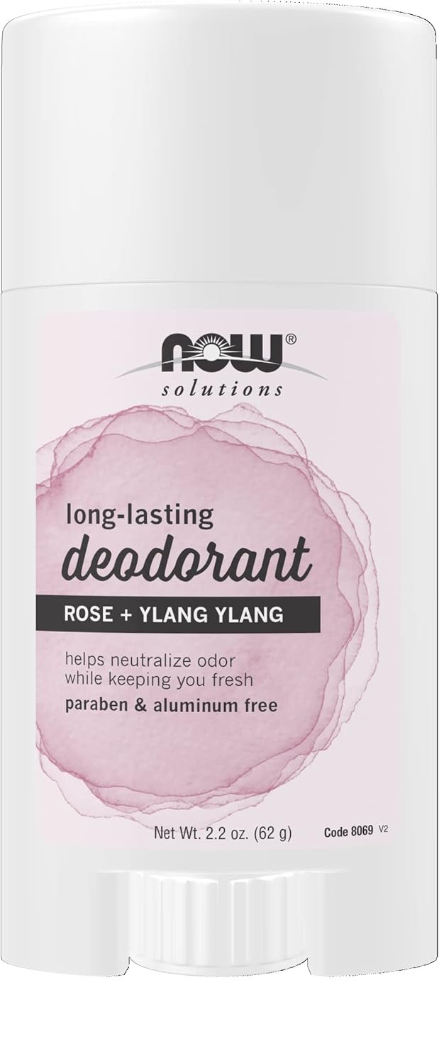 NOW Foods Solutions, Long-Lasting Deodorant Stick, Rose and Ylang Ylang Scent, Odor Neutralizing and Keeps You Fresh, 2.2-Ounce
