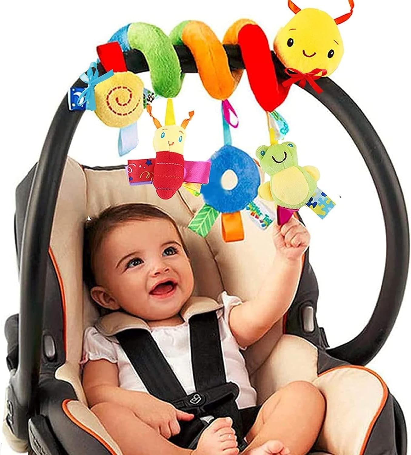 FPVERA Spiral Car Seat & Stroller Activity Toy – Baby Sensory Toys Soft Hanging Toys for Babies 0-12 Months Boys Girls Carseat Crib Stroller, with Ringing Bell, Music