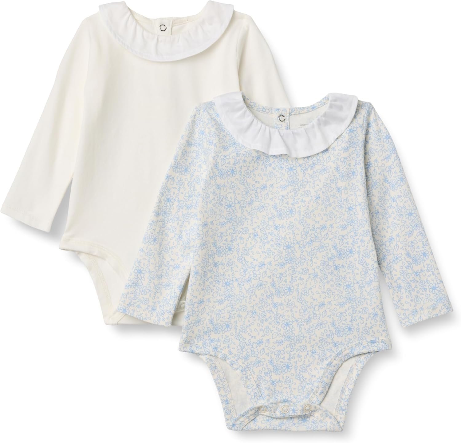 Amazon Essentials x Sofia Grainge Baby Girls’ Long-Sleeve Ruffle Collar Bodysuit, Pack of 2