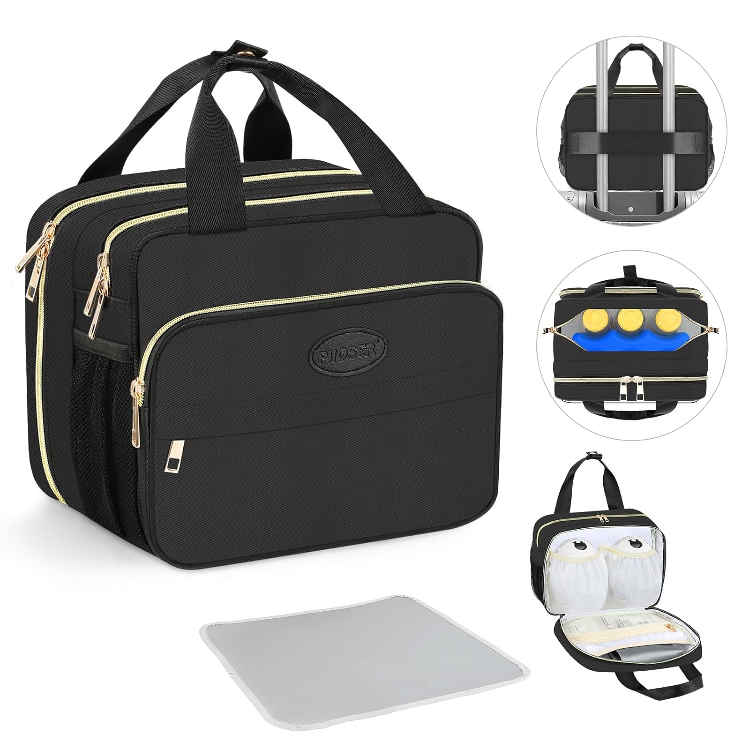 PIIOSER Breastmilk Cooler Travel Bag with Ice Pack, Compatible with Wearable Breast Pumps & Accessories – Breastfeeding On The Go for Nursing & Working Moms, Black