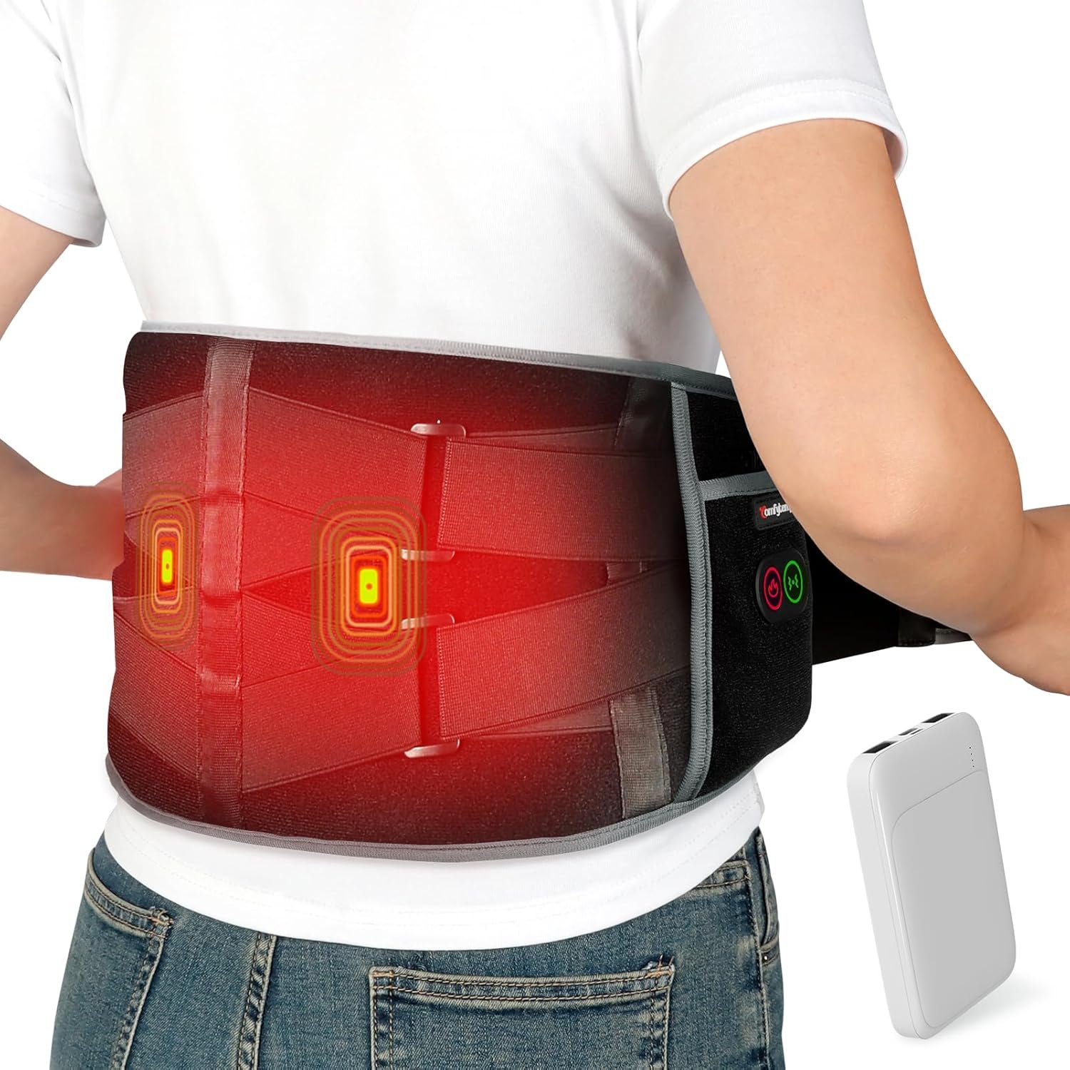 Comfytemp Cordless Heating Pad with Massager for Back Pain Relief, Portable Lower Back Massager FSA Eligible HSA Rechargeable, Birthday Christmas Gifts for Women Men Mom Dad Seniors 3 Heat 30 Auto-Off