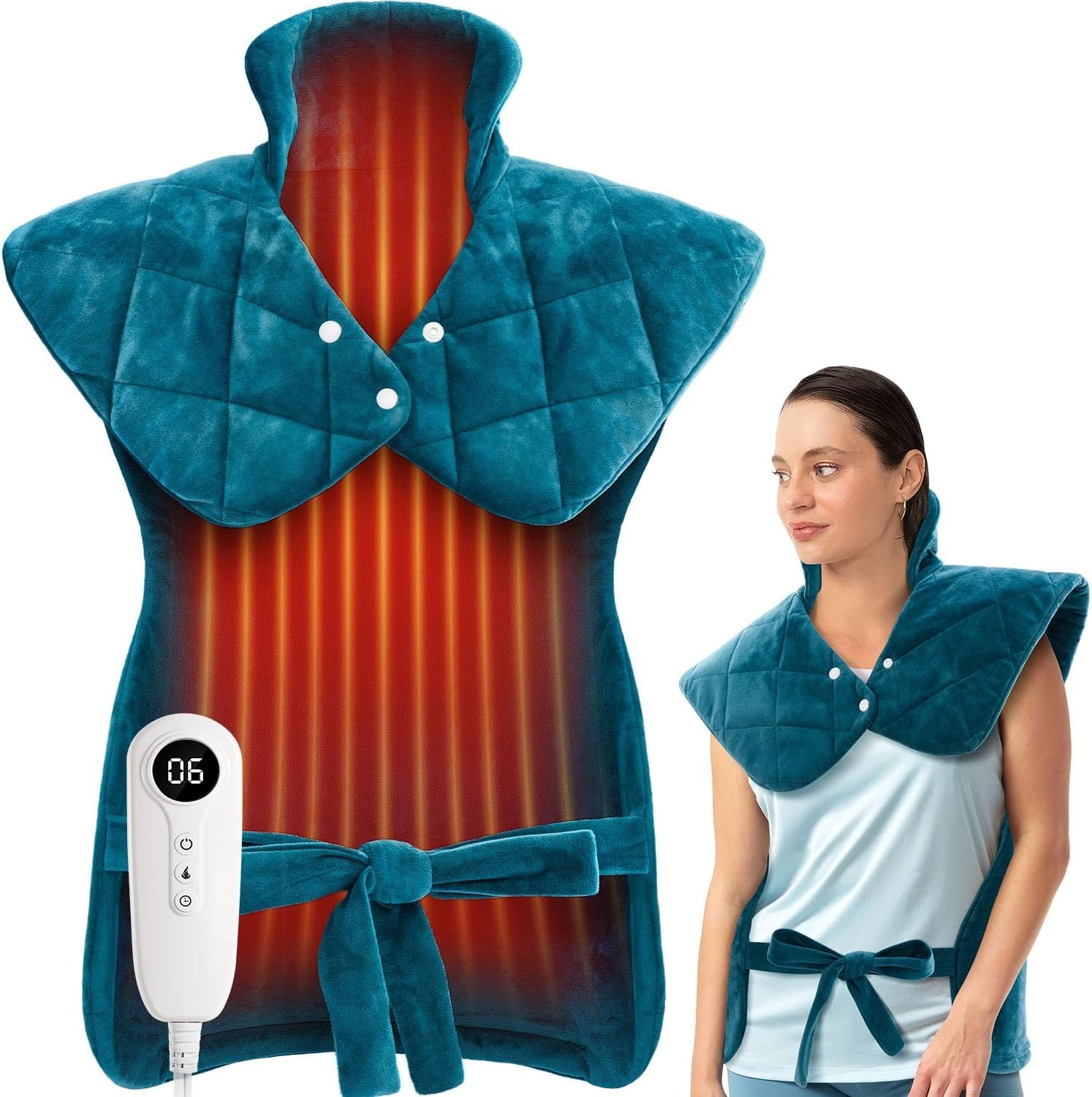 Weighted Electric Heating Pad for Neck, Shoulders and Back Pain Relief | Father’s Day Gifts for Dad Husband,Gifts for Men Women, Birthday, Christmas | Fast Heating, 6 Heat Settings, 4 Timers, Auto‑Off
