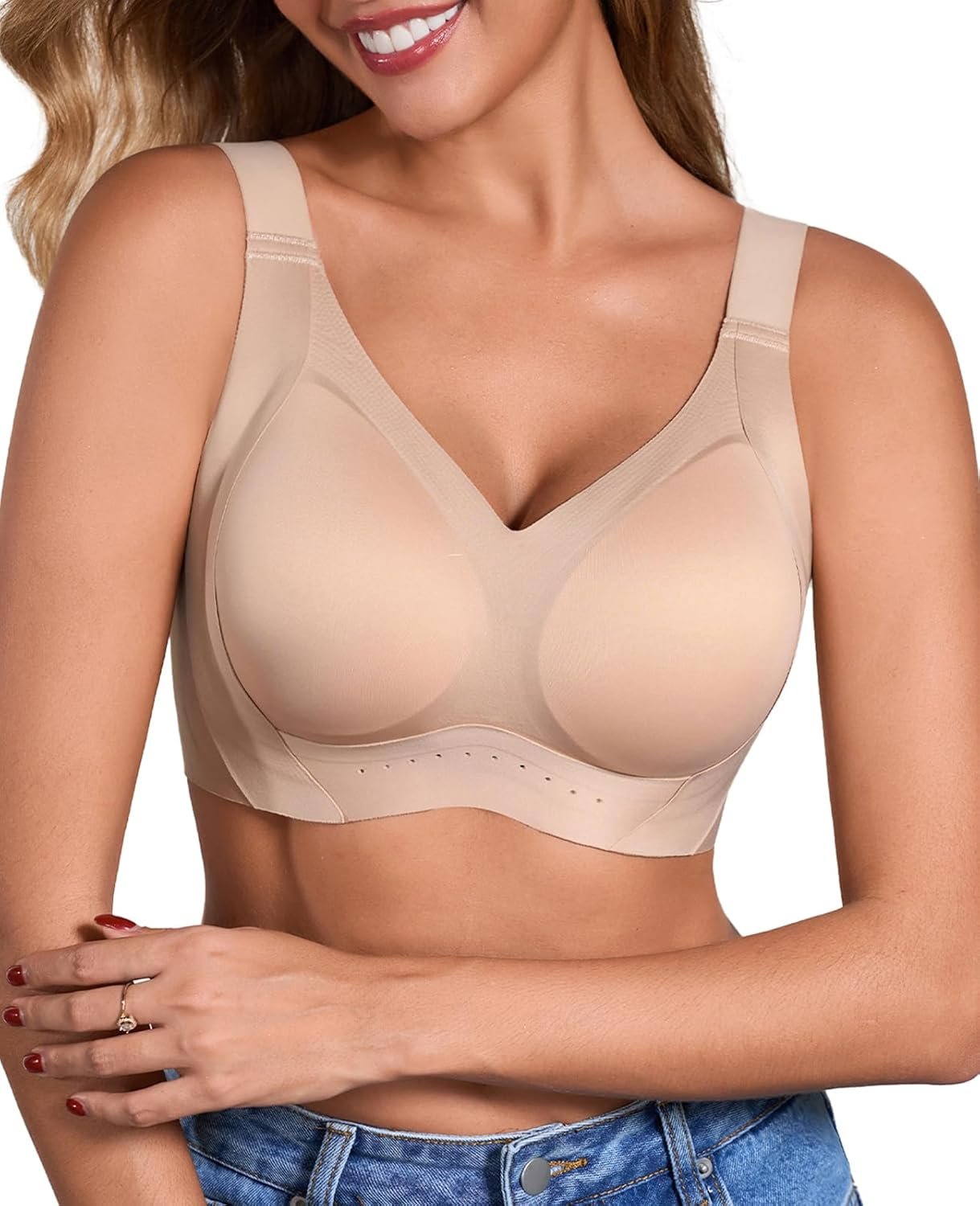 GLNEGE Womens Seamless Wireless Push Up Supportive Bra Comfortable No Underwire Full Coverage Jelly Lift T-Shirt Bras