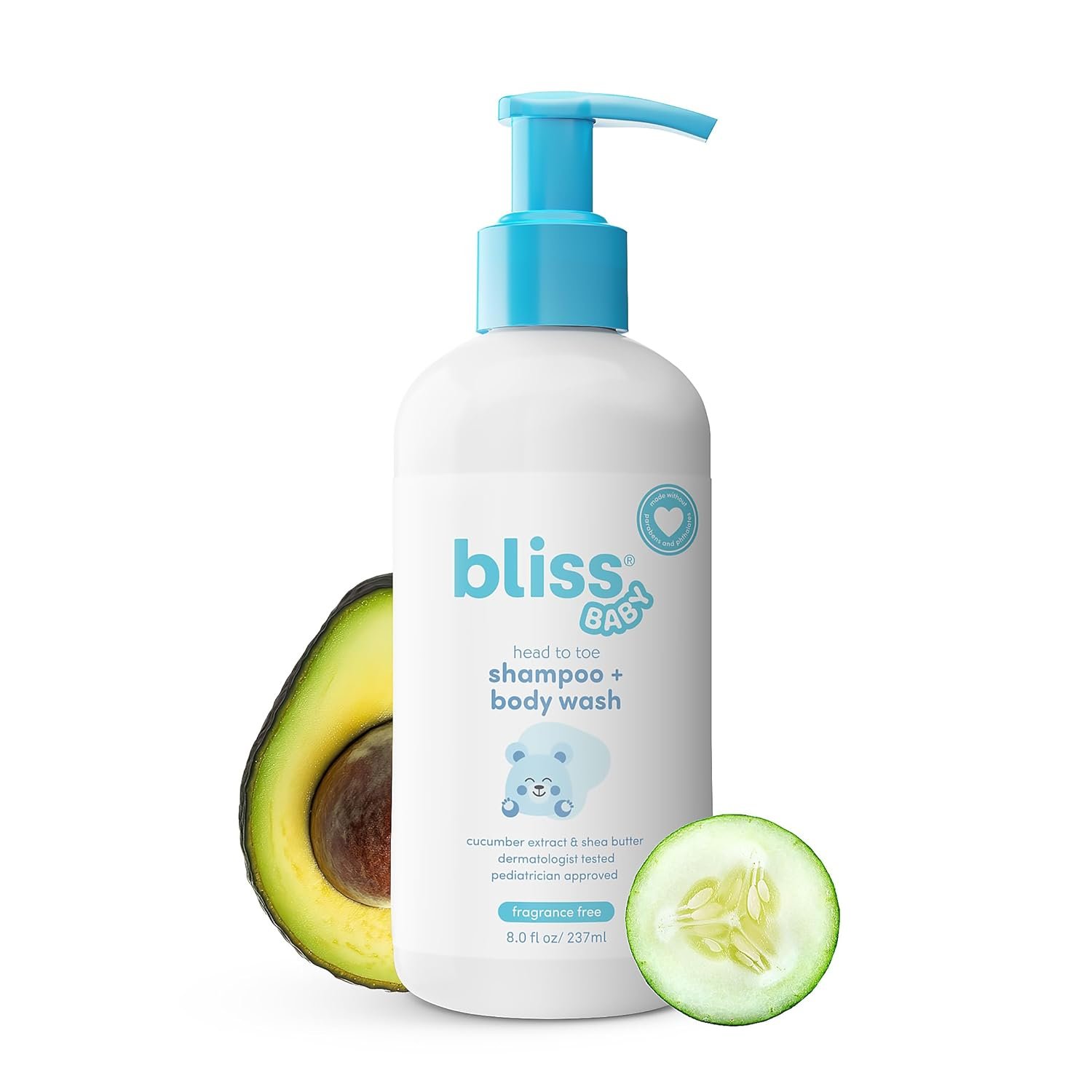 Bliss Baby Shampoo and Body Wash, Premium 2-in-1 For Babies, Toddlers & Kids, Unscented & Hypoallergenic – Gentle Baby Soap – Vegan, Hydrating For Sensitive Skin – Avocado, Shea Butter & Calendula