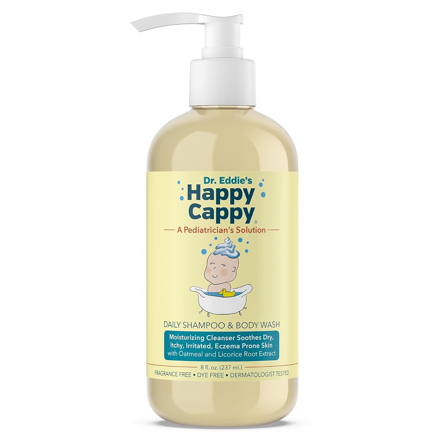 Happy Cappy Baby Shampoo and Body Wash – Shampoo & Body Wash for Eczema-Prone Skin, For Infants, Toddlers, & Kids, Reduces Itching and Redness, Dermatologist Tested, Fragrance Free – 8 fl oz