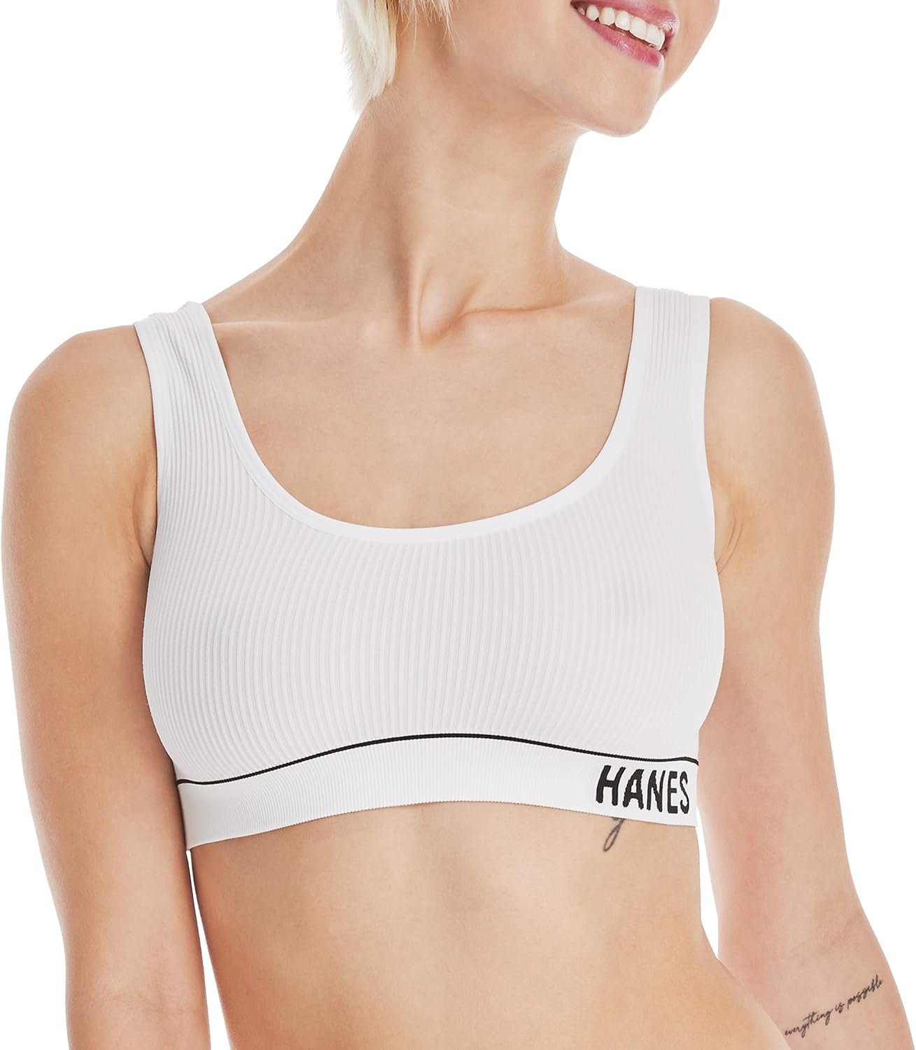 Hanes Womens Originals Seamless Rib Crop Bralette, Wireless Scoop Pullover Bra, ComfortFlex Fit