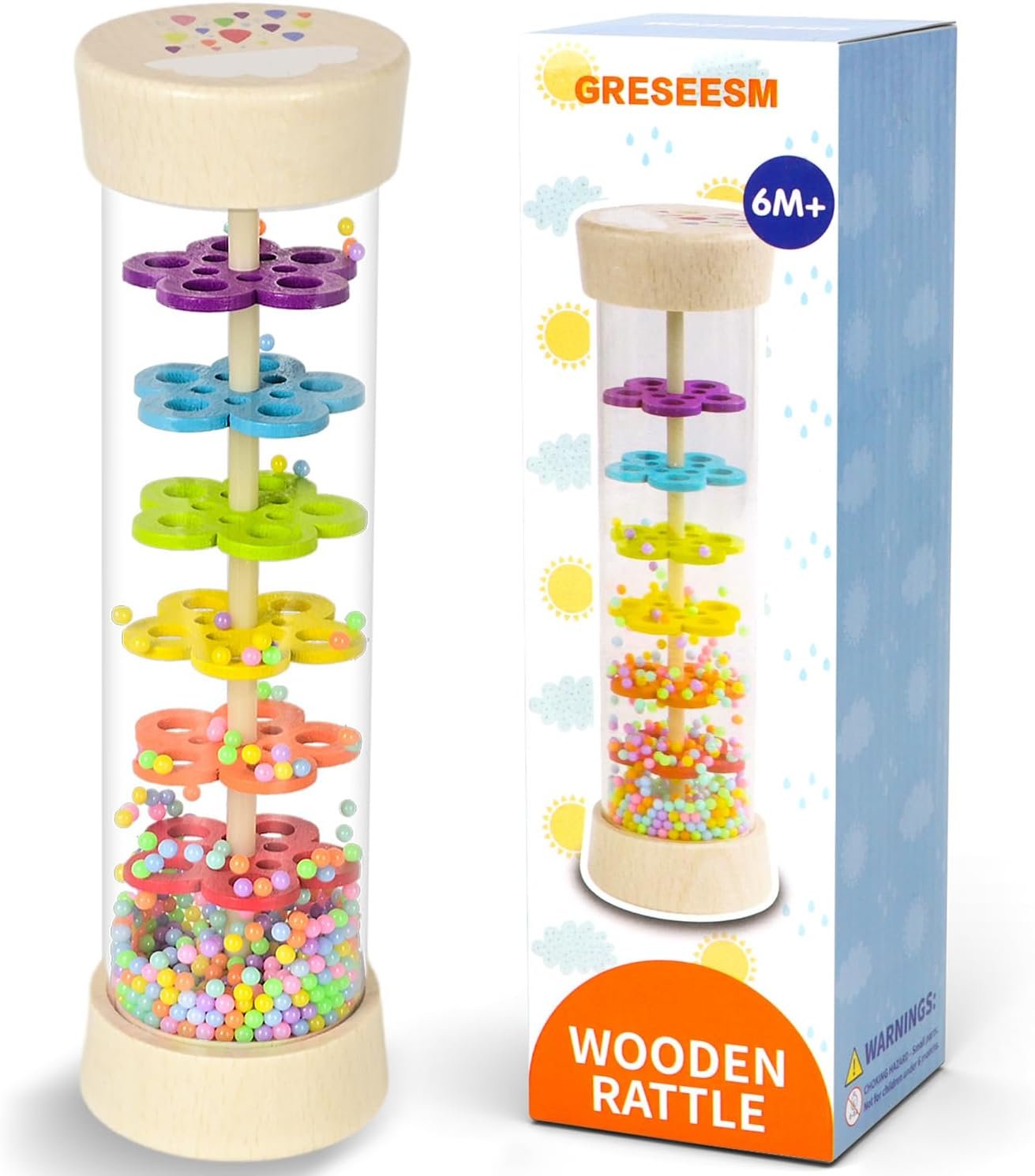Rain Stick, Montessori Baby Toys for 6-12 Months 1 Year Old, Baby Rattle Wooden Sensory Toys, 7.7” Rainmaker Infant Musical Toy – Gifts for 6 7 8 9 12 Month Old Newborn Boys Girls Toddlers
