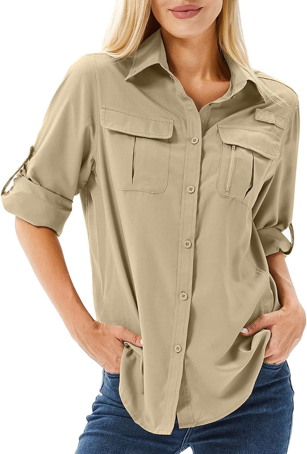 Women’s UPF 50 Long Sleeve Sun Protection Shirts Safari Fishing Hiking