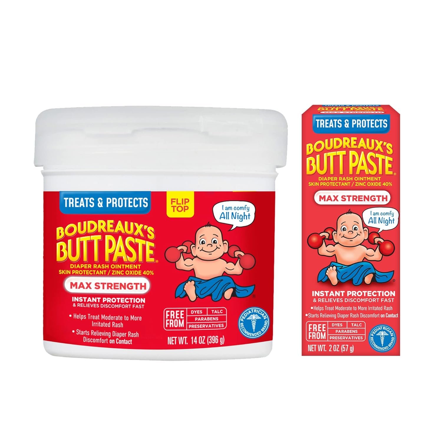 Boudreaux’s Butt Paste Maximum Strength Diaper Rash Cream, Ointment for Baby, 2 oz Tube & 14 oz Jar