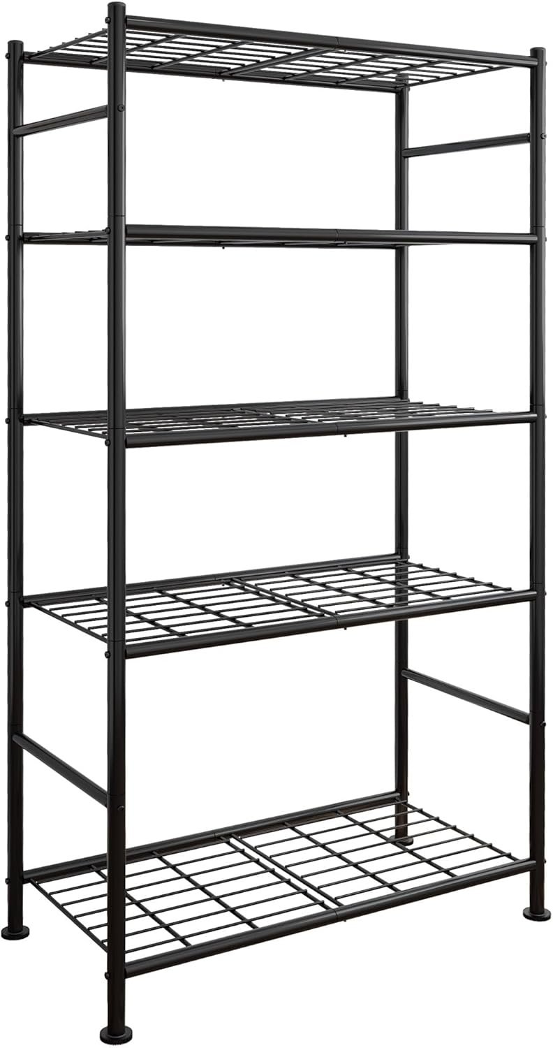Storage Shelves – 5 Tier Shelf Organizer, Heavy Duty Garage Shelving Unit with Leveling Feet, Stable Metal Shelves Organizer for Pantry, Kitchen and Closet, 33.0″ W x 12.6″ D x 72.0″ H, Black
