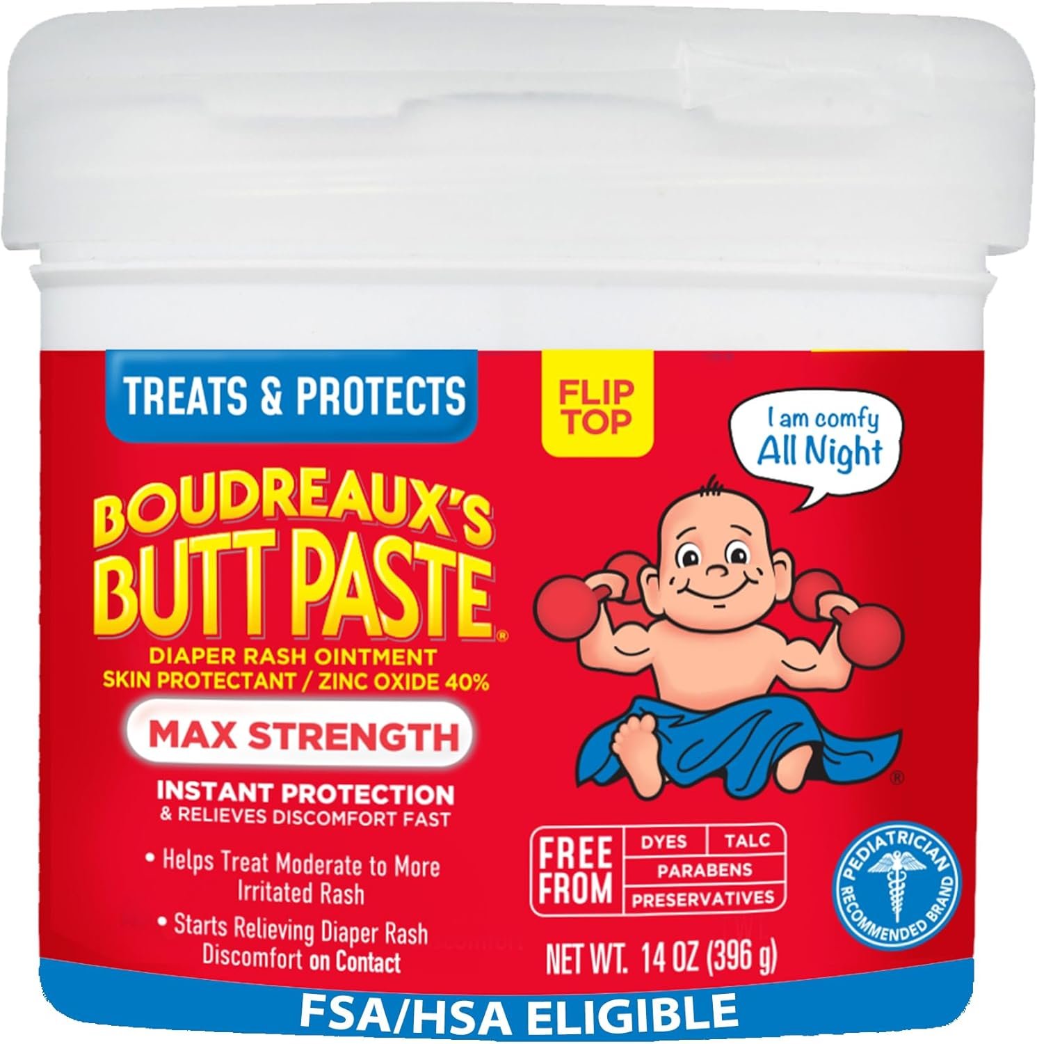 Boudreaux’s Butt Paste Maximum Strength Diaper Rash Cream, Ointment for Baby, 14 oz Flip-Top Jar