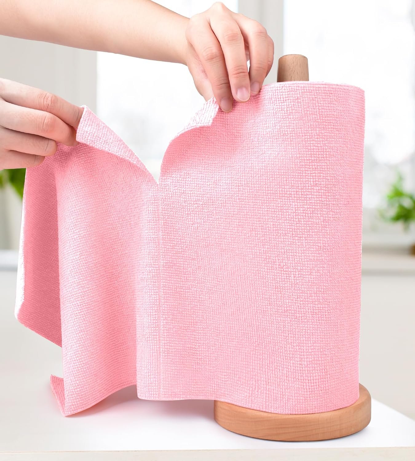 KitchLife Microfiber Cleaning Cloth Roll – Tear-Away Reusable Microfiber Paper Towels, Lint-Free, Washable, 20 Sheets for Kitchen, Car, Dishes, and Sensitive Surfaces (Pink)
