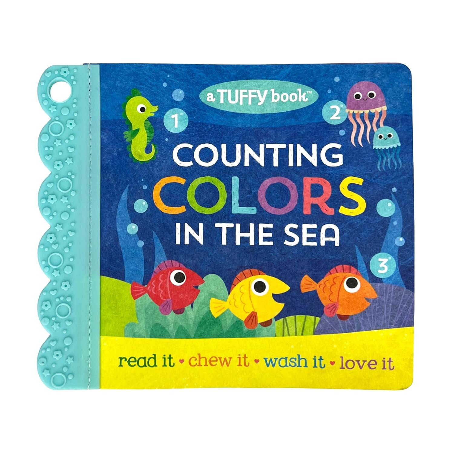 Tuffy Counting Colors in the Sea Book – Washable, Chewable, Unrippable Pages With Hole For Stroller Or Toy Ring, Teether Tough (A Tuffy Book)