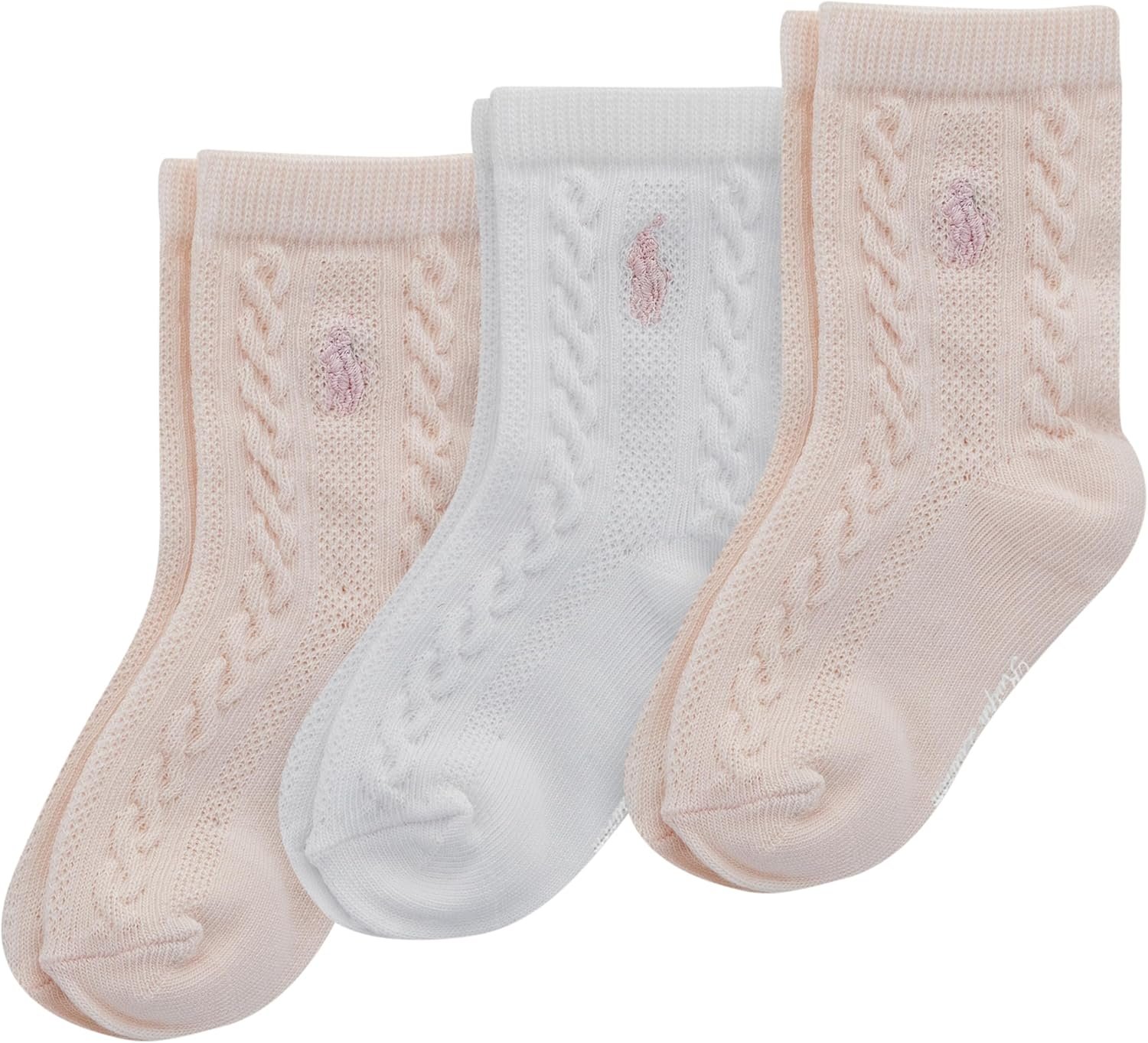 POLO RALPH LAUREN baby-girls Organic Cotton Socks – 3 Pair Pack – Soft Cable and Tossed Cotton