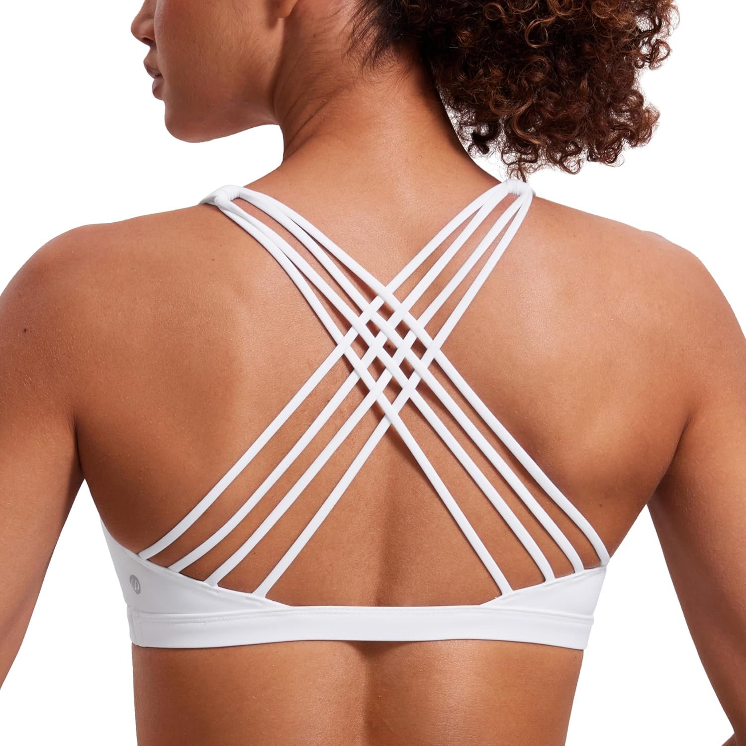 CRZ YOGA Naked Feeling Strappy Sports Bras for Women – Criss Cross Back Wireless Padded Cami Yoga Workout Top