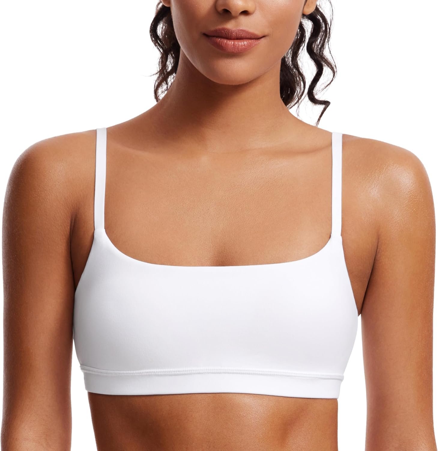 CRZ YOGA Butterluxe Adjustable Spaghetti Strap Sports Bras for Women – Scoop Neck Wireless Padded Yoga Workout Crop Top