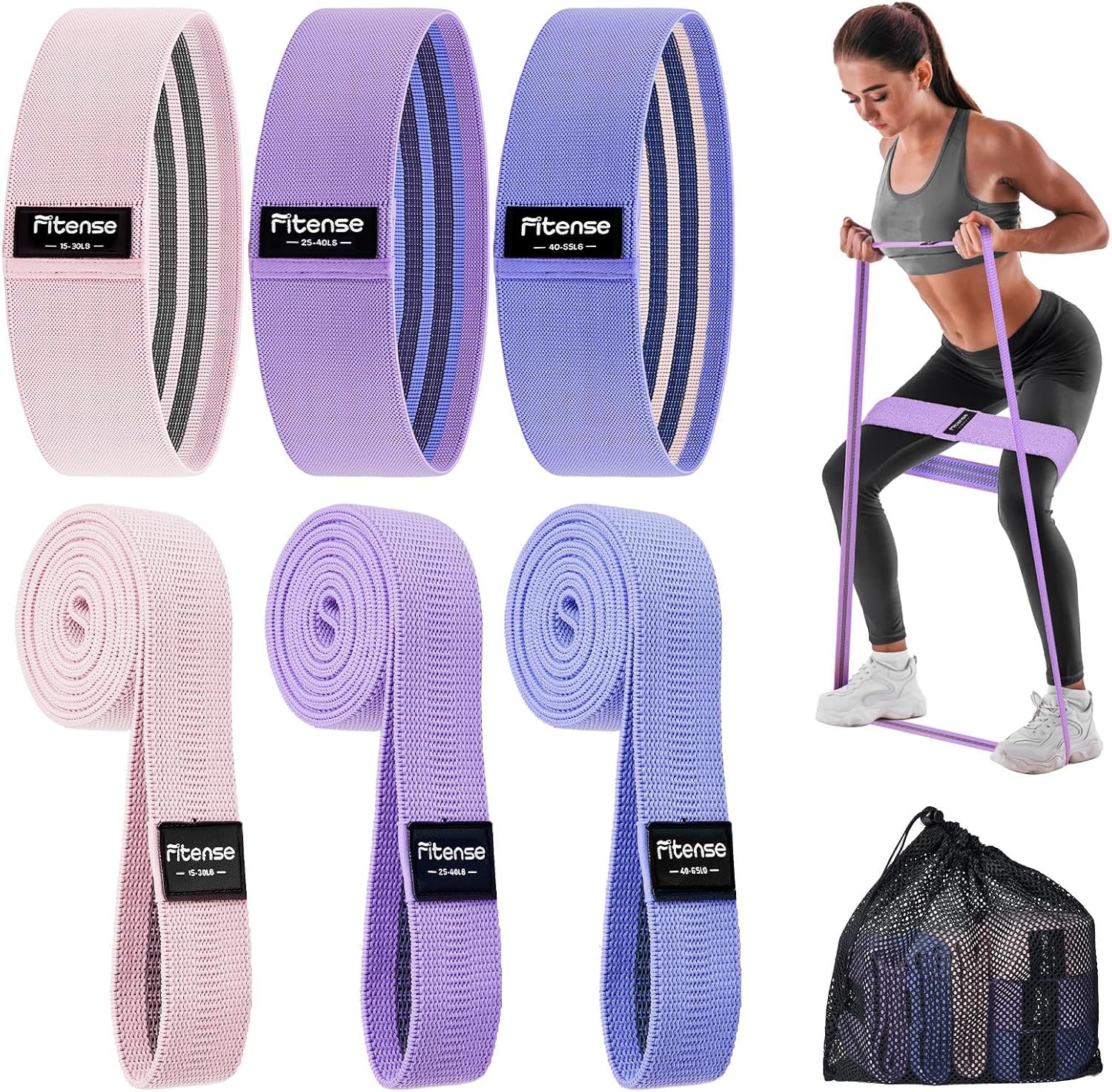 Fabric Resistance Bands for Working Out – Booty Bands for Women Men with Workout Bands Guide, Exercise Bands Resistance Bands Set for Leg, Butt, Glute Bands for Home Gym Fitness, Yoga, Pilates