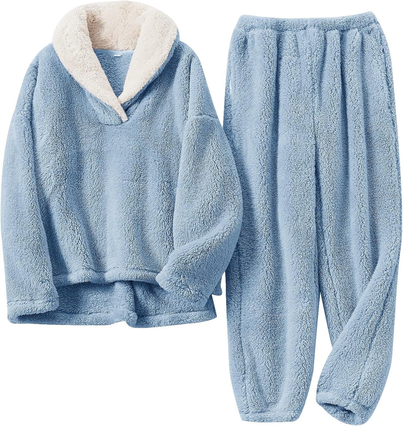 Fluffy Pajamas for Women Set Soft Comfy Fleece Pjs Pullover Pants Loose Plush 2 Piece Sleepwear Fuzzy for Winter
