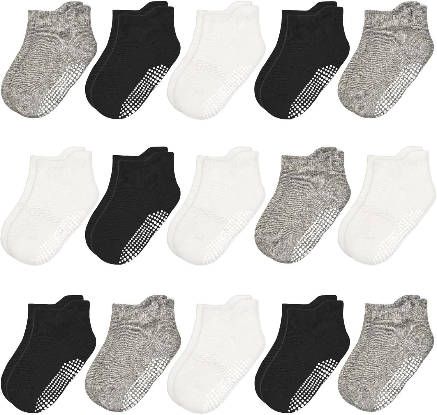 HYCLES 15 Pairs Toddler Socks, Kids Grip Socks for 6-12 Month 1-7 Years Non Slip Ankle Sock for Baby Boys Girls